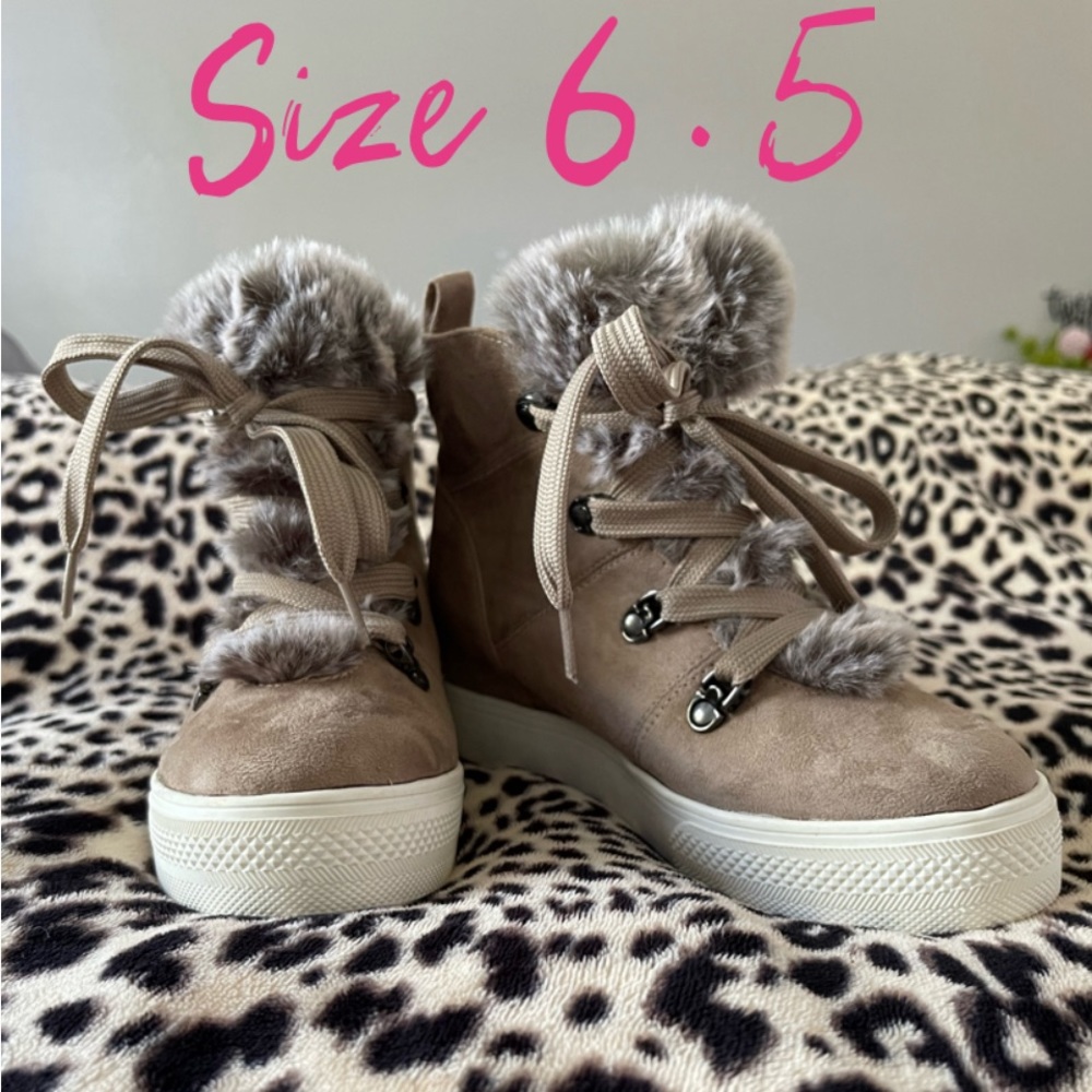 Boutique Fur Lace-Up Bootie